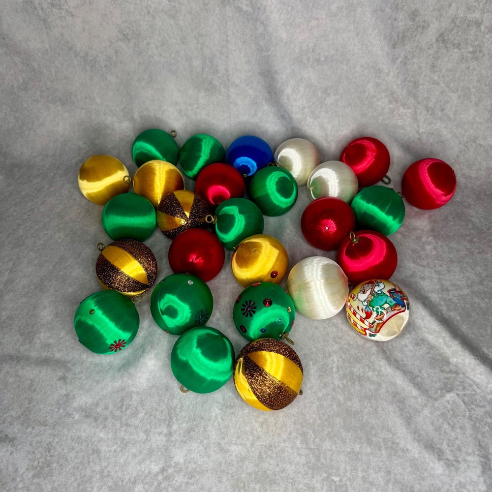 Vintage Rauch Ind 1983 Satin Silk Christmas Ornaments Lot of 27 Red Green Gold